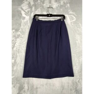 Isaac Hazan Vintage Navy Blue Wool Pencil Skirt High Waist Pleated USA 10